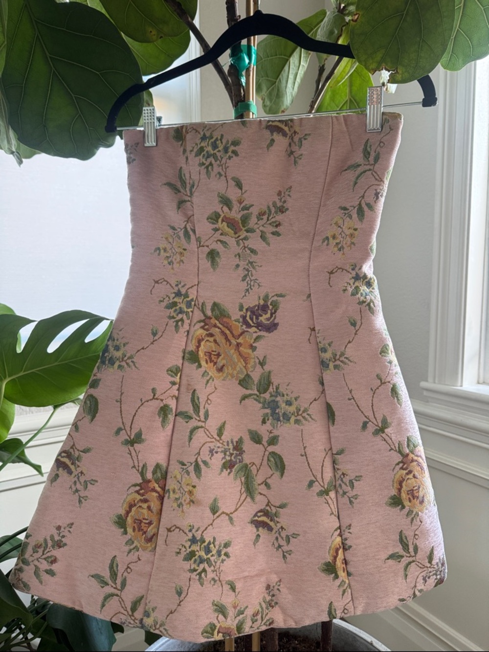 PrettyLittleThing Strapless Pink Floral A-Line Mini Dress